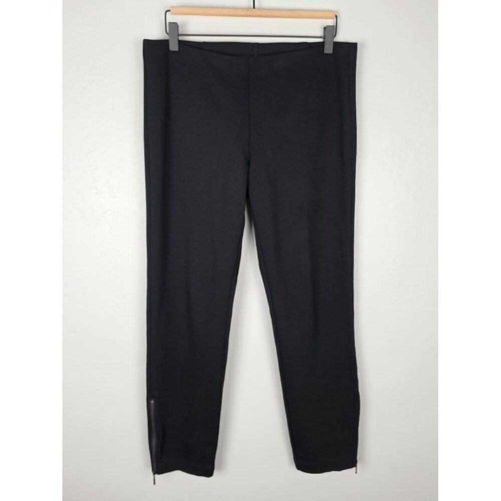 Eileen Fisher Pull On Pants Stretch Knit Slim Mid Rise Ankle Zip Black Size M